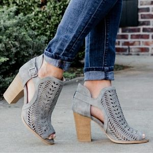 CARLY Suede peep toe booties - GRAY